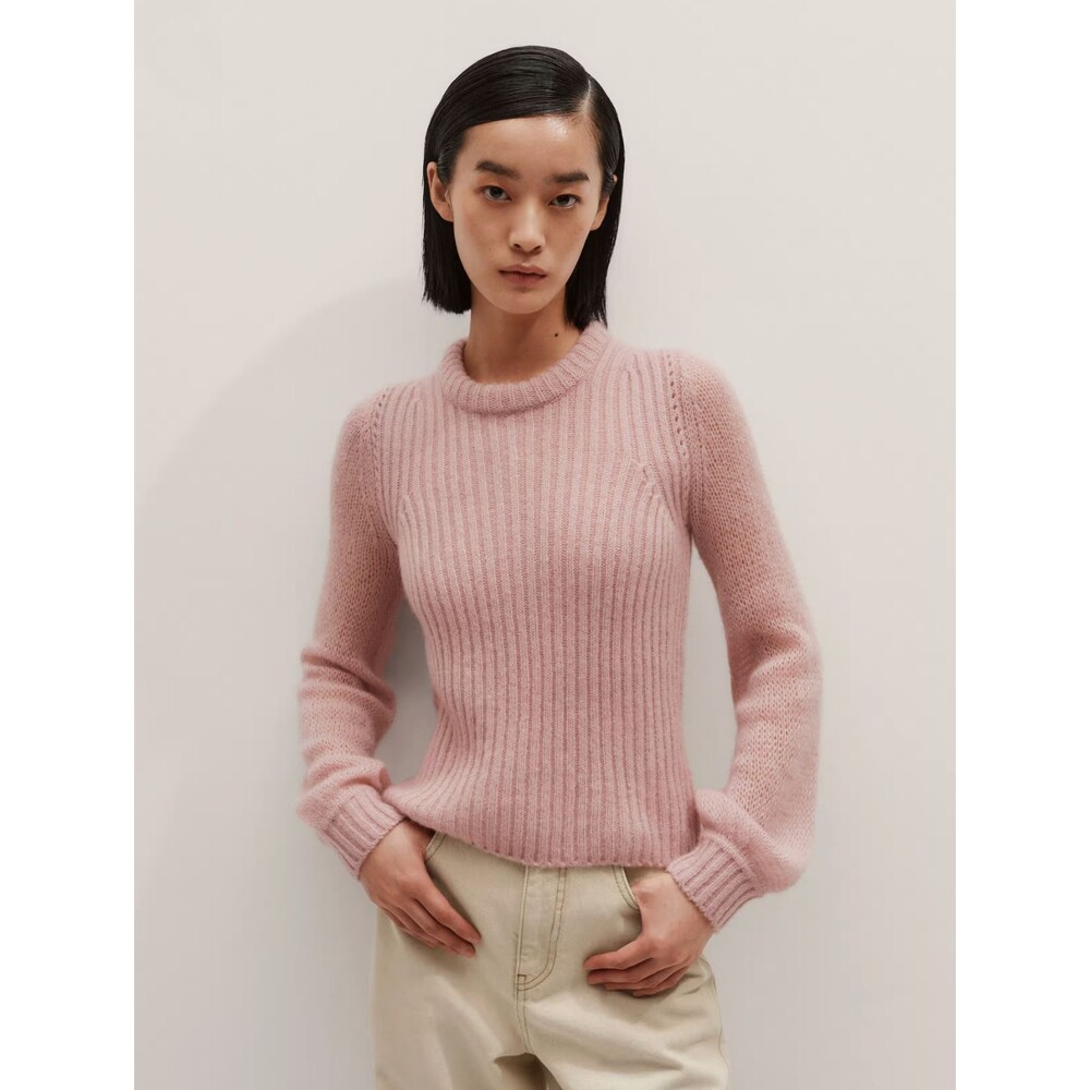 ME + EM Balloon Sleeve Sweater Wool Cashmere Silk in Smoke Pink Size Large